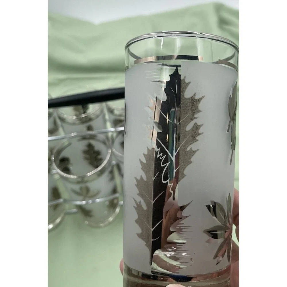 Vintage Libbey Golden Foliage Glasses Set of 8 with Caddy & Original Box MCM Bar